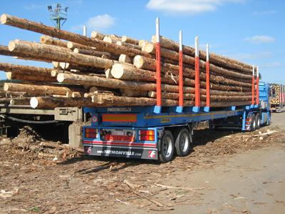 The Faymonville TimberMAX semi-trailer is designed for the transport of round or sawn timber, in particular:
Short wood: 3 to 5 piles (2 m - 6 m wood)
Long wood: Wood up to 21 m
