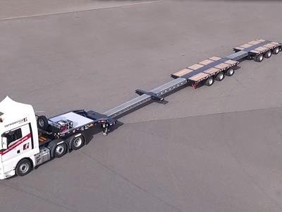 Nuevo para Norteamérica! El verdadero todoterreno. Remolque extensible de 6 ejes y cama baja (3+3) para proyectos de transporte pesado con cargas útiles de hasta 120.000 lbs.
