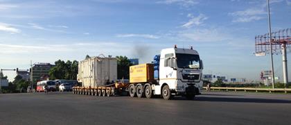 Customer Multi-Nation from Vietnam moves a 131 tons transformer with a capacity of 250MVA. on a 12-axle modular combination by Faymonville.