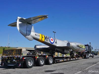 The historical plane is a 1946 Gloucester meteor. The world's first jet fighter that has been used in the end of World War 2.
The plane was shipped over from England and DeMase moved it in Virginia from the port to an airport
There the plane will be reassembled and fly to Michigan where it will go in a museum.