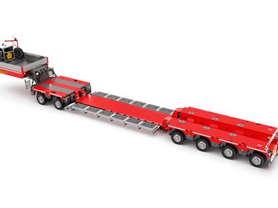 Low bed trailer where the strenghts are its high payload capacity, the modular versatility and the agile handling