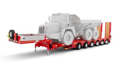 The extendable 6-axle MultiMAX PA-X low loader by Faymonville is also ideal to transport dumpers and wheel loaders.