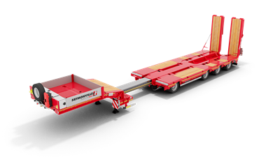 La surface de chargement du porte-engin MultiMAX, élargissable hydrauliquement, peut être adaptée progressivement de 2 540 mm à 3 200 mm.