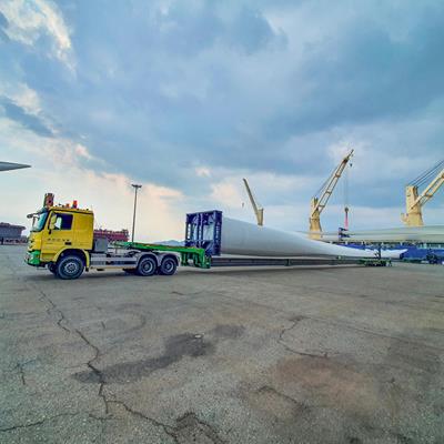 Two 3-axle WingMAX flatbeds by Faymonville are in use to move longest wind blades to the different farms through the country.