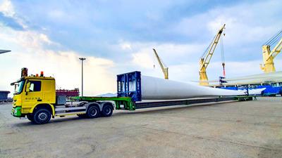 Two 3-axle WingMAX flatbeds by Faymonville are in use to move longest wind blades to the different farms through the country.