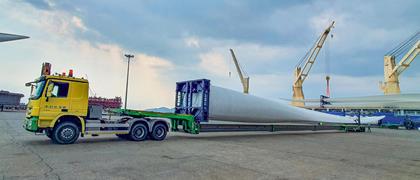 Two 3-axle WingMAX flatbeds by Faymonville are in use to move longest wind blades to the different farms through the country.